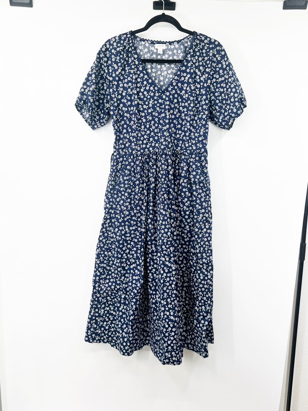 J. Crew Factory Printed Lace-Trim Midi Dress